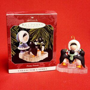 Hallmark Frosty Friends 1998 Eskimo Boy Penguins Christmas Ornament